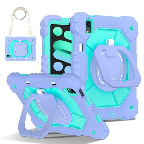 Funda híbrida de silicona Robot para iPad Mini 2024 Mini 6 (Morado Verde Menta)