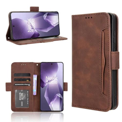 Funda de Piel con Textura de Becerro y Ranuras para Tarjetas para OnePlus Ace 5 5G / 5 Pro 5G / 13R 5G (Marrón)