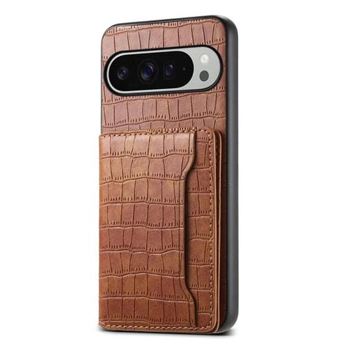 Funda para Google Pixel 10 Pro XL con textura de cocodrilo y diseño de cartera, cobertura total (marrón)