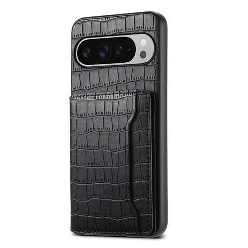 Funda para Google Pixel 10 Pro XL con textura de cocodrilo y diseño de cartera, cobertura total (negro)