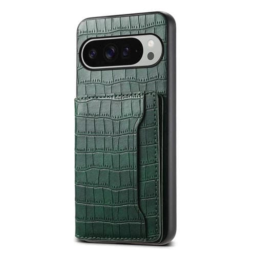 Funda para Google Pixel 10 Pro XL con textura de cocodrilo y diseño de cartera, cobertura total (verde)