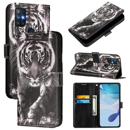 Funda de Cuero para OnePlus Nord N10 5G con Patrón Tigre Blanco y Negro