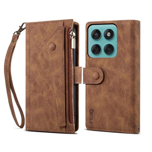 Funda de cuero retro ESEBLE con protección RFID para Motorola Edge 60 Pro (marrón)