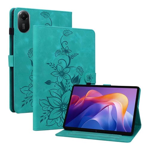 Funda de piel con relieve Lily para Redmi Pad 2 / Redmi Pad SE 11 2025 (verde)