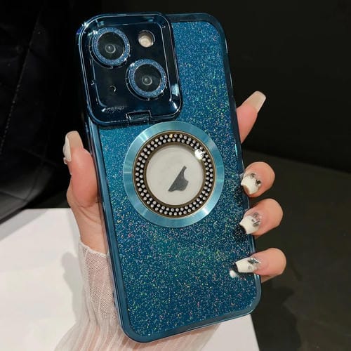 Estuche para Teléfono iPhone 15 con Soporte para Lente Magsafe Starry Glitter (Azul) - MOVILSTORE