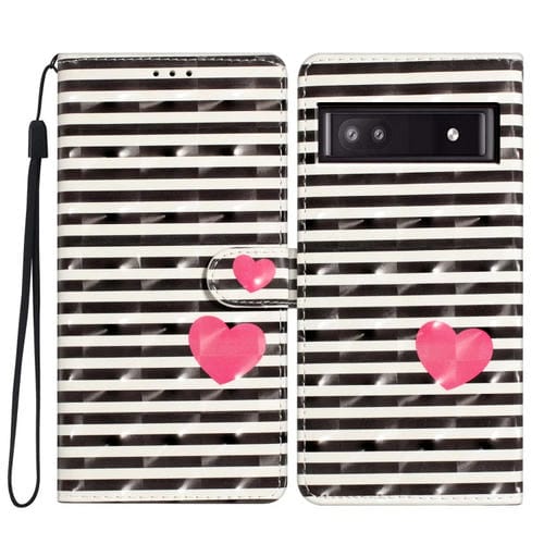 Funda de Cuero con Patrón 3D para Google Pixel 9A (Corazón Rayado)
