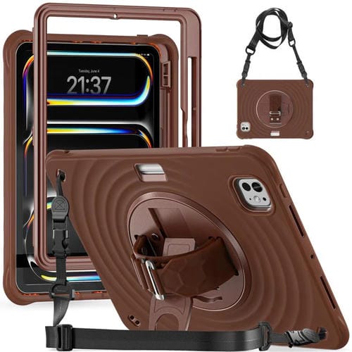 Funda híbrida de silicona para iPad Pro 11 (2024) con soporte giratorio (Chocolate)