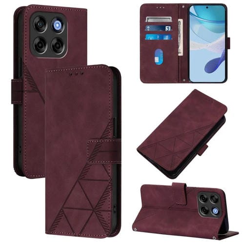 Funda de Cuero con Tapa y Diseño En Relieve 3D para ZTE Blade V70 Vita/V70 (Rojo Vino)