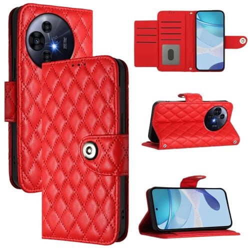 Funda de Cuero con Tapa y Textura Rombal Nxtpaper para TCL 50 Pro con Cordón (Rojo)