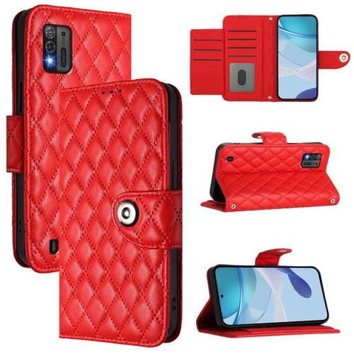 Funda de cuero con textura rómbica y cordón para ZTE Blade A52 Lite (roja)