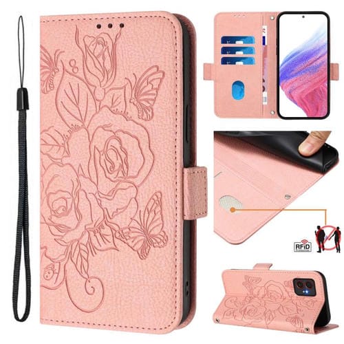 Funda de cuero antirrobo RFID con relieve rosa para Samsung Galaxy XCover7 Pro (rosa)