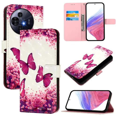 Funda de Cuero con Tapa Horizontal para TCL 50 Pro Nxtpaper con Pintura 3D (Mariposa Rosa)