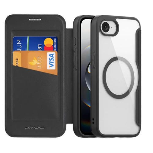 Funda de Cuero para iPhone 16E Dux Ducis Skin X Pro Series con Soporte para Anillo Magsafe (Negro)