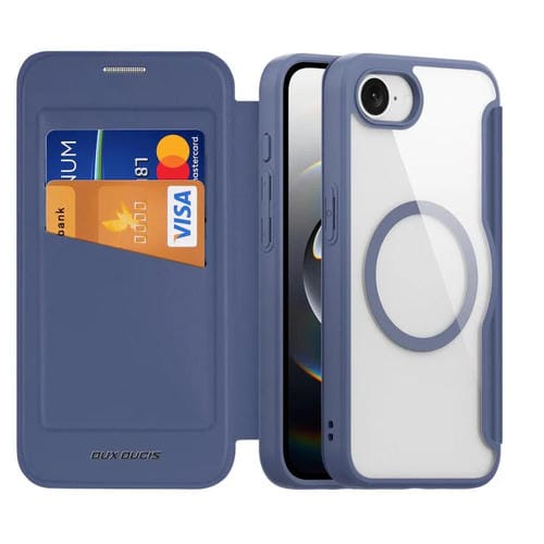 Funda de Cuero para iPhone 16E Dux Ducis Skin X Pro Series con Soporte para Anillo Magsafe (Azul)