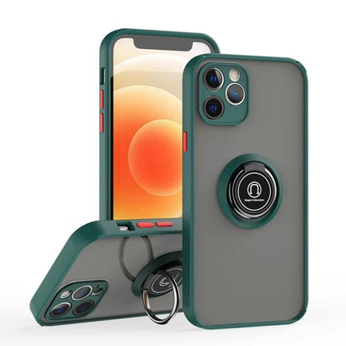 Funda de TPU + PC con anillo para iPhone 12 Q Shadow 1 Series (verde oscuro)