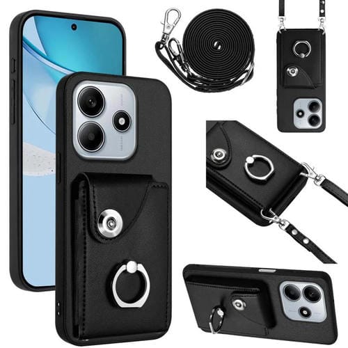 Funda para Redmi Note 14 5G con tarjetero y anilla, con cordón largo (negro)