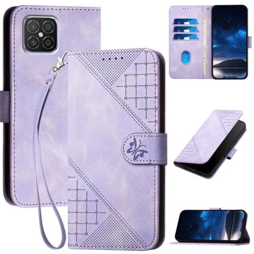 Funda de Cuero Huawei Nova 8 Se con Diseño Mariposa en Relieve y Cordón (Morado Claro)