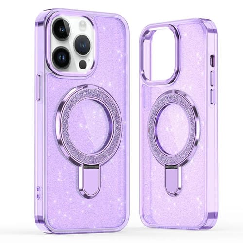 Funda para Teléfono con Soporte de Anillo Purpurina Magsafe para iPhone 12 Pro Max (Morado)