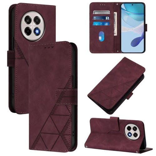 Funda de Cuero con Tapa y Relieve 3D para OnePlus Ace 5 Pro / Ace 5 / 13R (Rojo Vino)