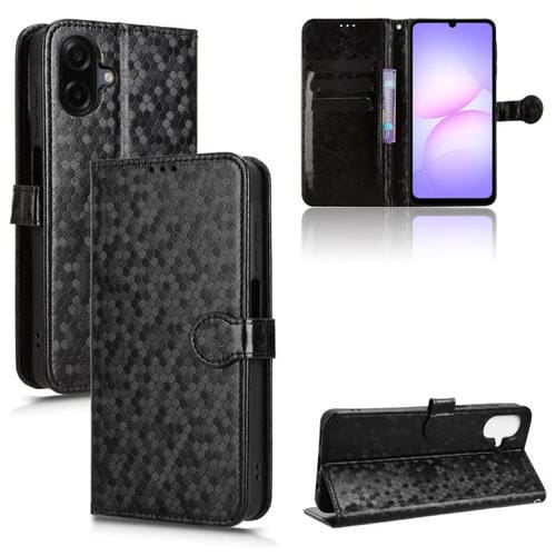 Funda de cuero con textura de lunares y panal para Samsung Galaxy A07 4G (negra)