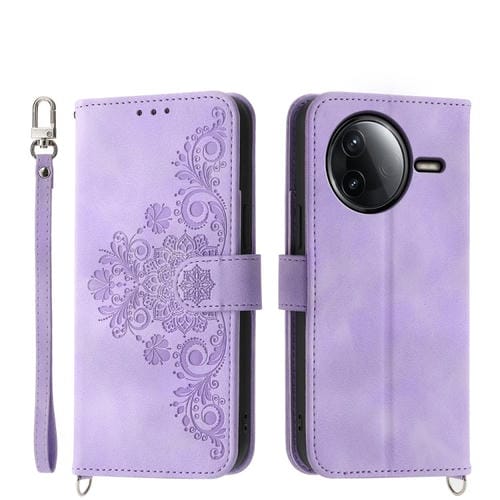 Funda de cuero con relieve floral para Redmi K80/K80 Pro (morado)