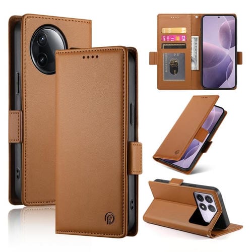Funda de cuero esmerilado magnético con hebilla lateral para Redmi K80/K80 Pro (marrón)