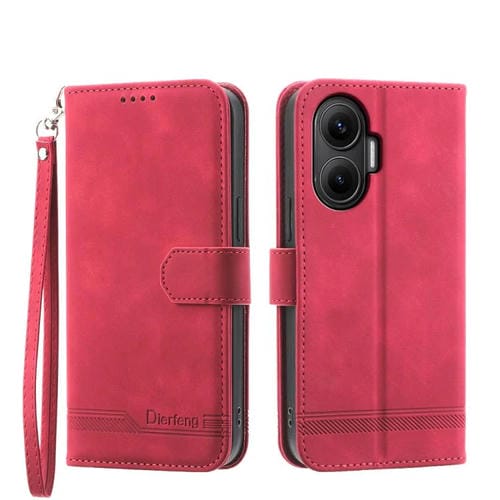 Funda híbrida de TPU y cuero sintético Dierfeng Dream Line para Redmi Turbo 4 Pro y Xiaomi Poco F7 (roja)