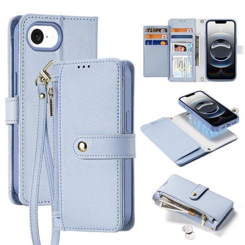 Funda para Teléfono Dux Ducis Lawa Series 2 En 1 para iPhone 16E con Cremallera Desmontable Magsafe y Cordón (Azul Claro)