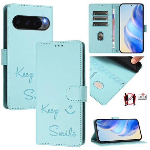 Funda de Cuero con Relieve Rfid para Google Pixel 10 Pro XL 5G (Verde Menta)