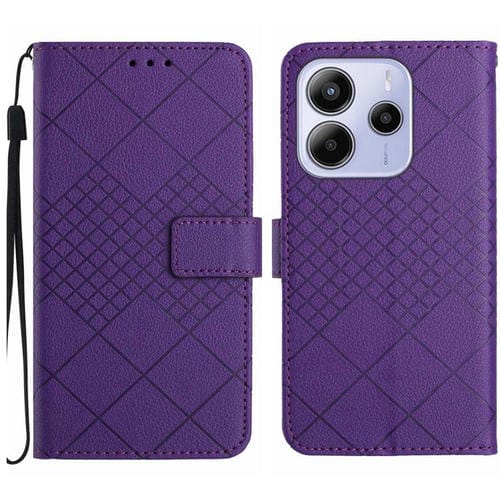 Funda de Cuero con Textura de Cuadrícula Rómbica para Redmi Note 14 4G (163,25mm) (Morado)