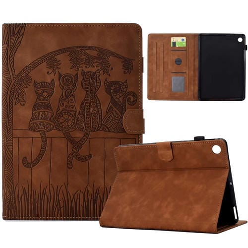 Funda para Tablet Samsung Galaxy Tab A9 Piel Relieve Gatos (Marrón)