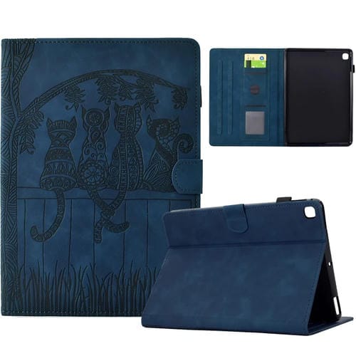 Funda inteligente Cuero Samsung Galaxy Tab S5E T720 Relieve Gatos (Azul Oscuro)