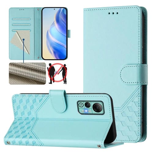 Funda de Cuero Rfid con Relieve En Panal para Ulefone Note 14 (Verde Menta)