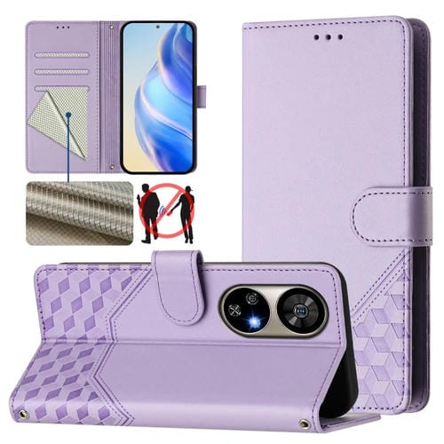 Funda de Cuero Rfid con Relieve en Panal para Ulefone Note 17 Pro (Morado Claro)
