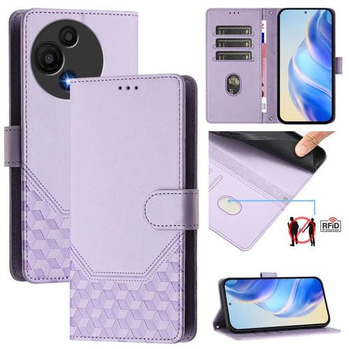Funda de cuero RFID con relieve de panal para TCL 605/60 SE (morado claro)
