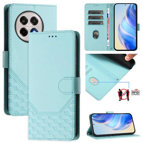 Funda de Cuero Rfid con Relieve de Panal para OnePlus 13R Ace 5 Pro 5G (Verde Menta)