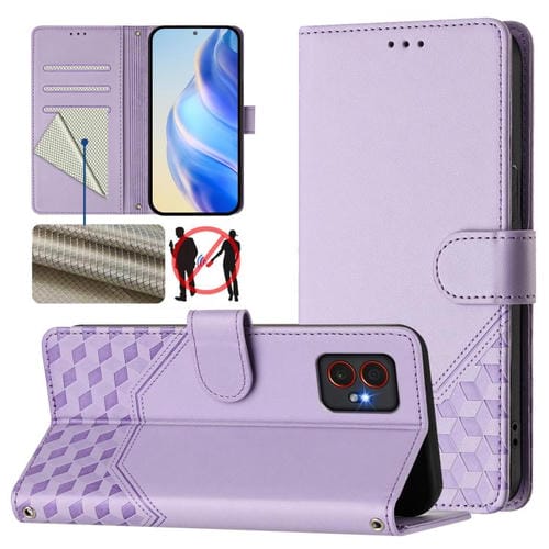 Funda de cuero RFID con relieve de panal para Samsung Galaxy XCover7 Pro (morado claro)