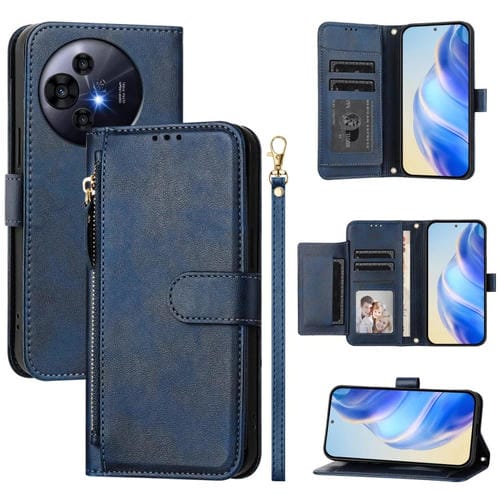 Funda de Cuero para TCL 50 Pro Nxtpaper con Cremallera y Ranuras para Tarjetas (Azul)