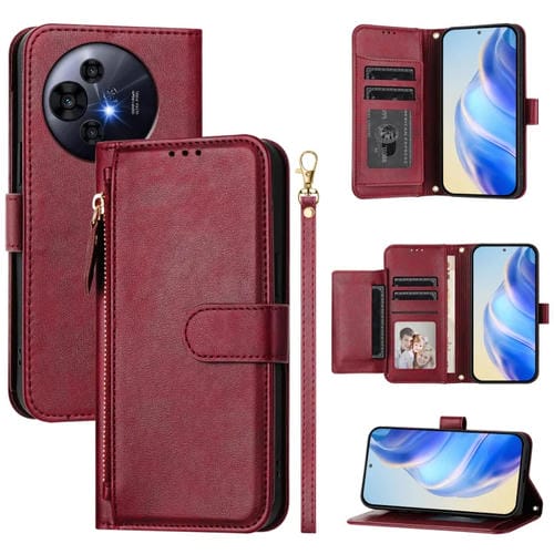 Funda de Cuero para TCL 50 Pro Nxtpaper con Cremallera y Ranuras para Tarjetas (Rojo Oscuro)