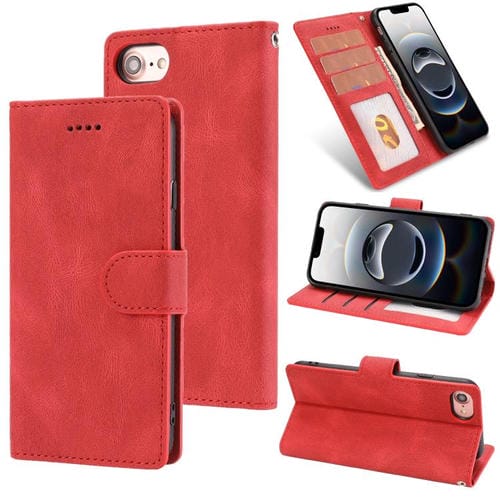 Funda de Piel de Becerro para iPhone 16E con Textura de Piel de Fantasía (Rojo)