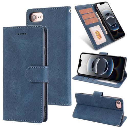 Funda de Piel de Becerro para iPhone 16E con Textura de Piel de Fantasía (Azul)