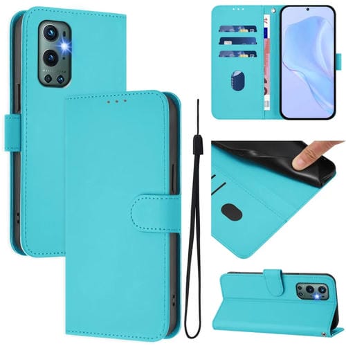 Funda de Piel para OnePlus 9 Pro con Tacto Suave y Color Azul Lago