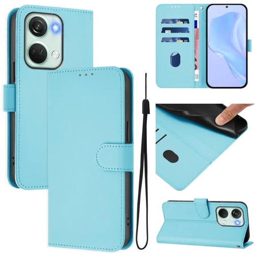 Funda de Piel para OnePlus Nord 3 Ace 2V con Textura y Cordón (Azul Cielo)
