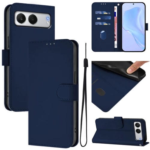 Funda de Cuero Textura Piel para OnePlus Nord 4 5G con Cordón (Azul Marino)