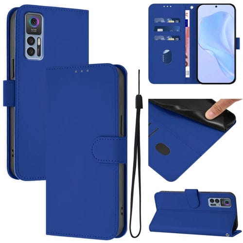Funda de Cuero con Cordón para TCL 30 4G 30 5G 30+ Tacto Piel (Azul Oscuro)