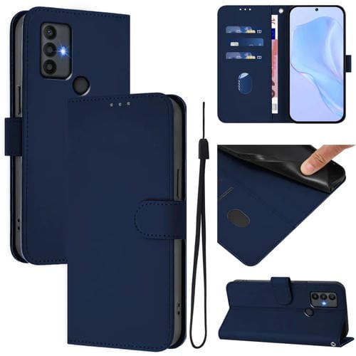 Funda de Piel con Cordón para TCL 30 Se con Acabado Mate (Azul Marino)