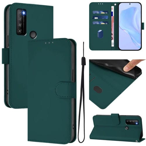 Funda de Piel Sintética con Cordón para Teléfono TCL 30XL (2022) (Verde Oscuro)