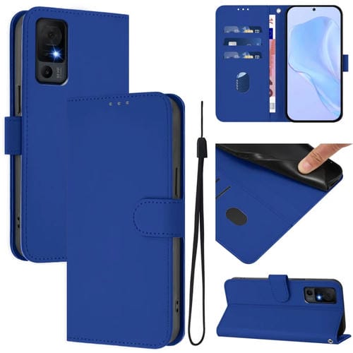 Funda de Piel Sintética con Cordón para TCL 40 XL/40 T T608DL (Azul Oscuro)