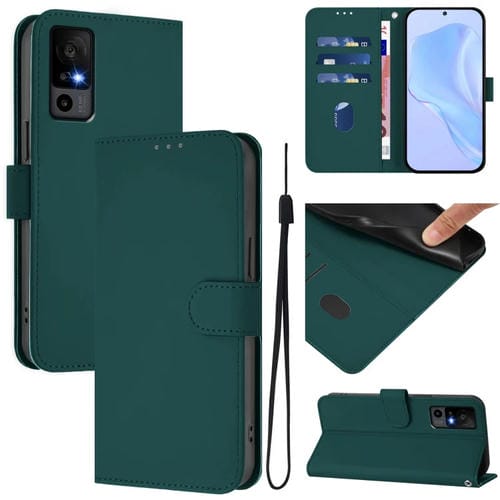 Funda de Piel Sintética con Cordón para TCL 40 R 5G (Verde Oscuro)