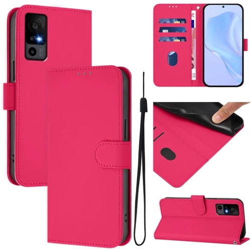 Funda de Piel Sintética con Cordón para TCL 40 R 5G (Rosa y Rojo)